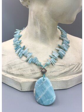 Vintage Bohemian Amazonite with Large Stone Pendant Necklace